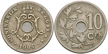 Бельгия 10 сантимов 1904 Belgie KM 53 медно-никель 4135-1014