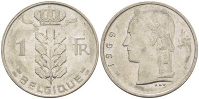 БЕЛЬГИЯ 1 ФРАНК 1969 BELGIQUE, БОДУЭН I (1951-1993) KM 142.1 медно-никель 3856-953