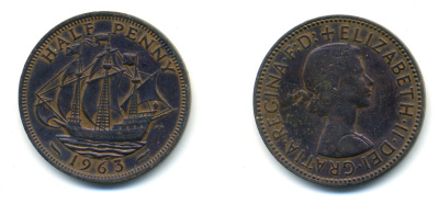 Великобритания 1/2 пенни 1963 Елизавета II (1952-2022) KM 896, Spink 4158 бронза 83-444