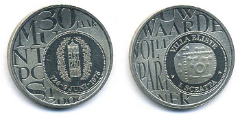 Нидерланды жетон 2006 30 лет пересылке монет по почте, диаметр 27 мм., магнитный, в конверте, 1 sceatta 2006 никелированная сталь UNC 00-00