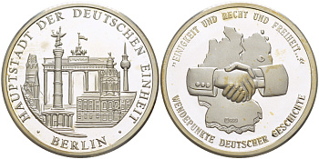 Германия медаль ND единство, справедливость, свобода, поворотные точки немецкой истории, проба 999, диаметр 30 мм. серебро PROOF 1080-9-75
