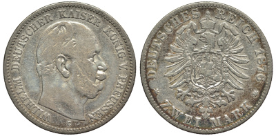 Пруссия 2 марки 1876 C, Вильгельм I (1861-1888) Weege 96, J. 96, KM 506 серебро 02-014-16
