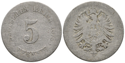 ГЕРМАНИЯ 5 ПФЕННИГОВ 1875 B, СТАРОГЕРБОВКА KM 3, J. 3 медно-никель 39-328