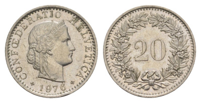 Швейцария 20 раппенов 1976 KM 29a медно-никель 4630-1023