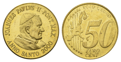 Ватикан 50 евроцентов 2000 пробник, Иоанн Павел II латунь UNC 4670-1027