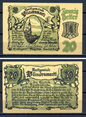 Блинденмаркт (Австрия) 20 геллеров 1920 Jaksc/Pick?JPR0093IIa-20 бумага UNC (пресс) 7556-35-3-1