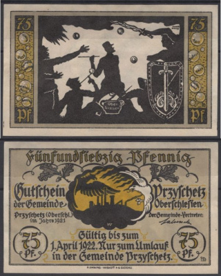 Пшишец 75 пфеенигов 1921 бумага aUNC 2193-54-3-1