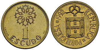 Португалия 1 эскудо 1992 KM 631 никель латунь 4164-1114