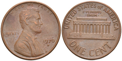 США 1 ЦЕНТ 1970 D, ЛИНКОЛЬН KM 201 медь цинк 187-616