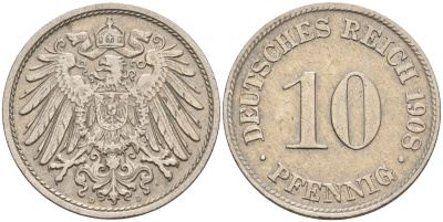 Германия 10 пфеннигов 1908 D KM 12 J. 13 медно-никель    4153-317