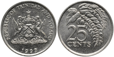 Тринидад и Тобаго 25 центов 1993 цветок дикая пуансеттия KM 32 медно-никель 4577-1253
