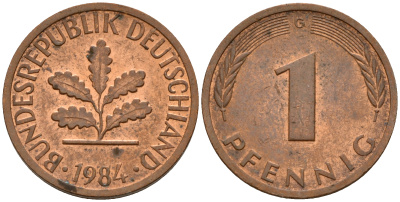 ФРГ 1 пфенниг 1984 G KM 105, J. 380 сталь плакированная медью    4598-631