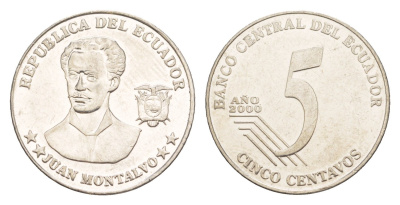 Эквадор 5 сентаво 2000 KM 105 нержавеющая сталь UNC 4640-1133