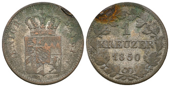 Бавария 1 крейцер 1850 Максимилиан II (1848-1864) KM 452 серебро 4668-1215