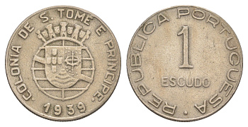 Сан-Томе и Принсипи 1 эскудо 1939 KM 4 медно-никель 4127-844