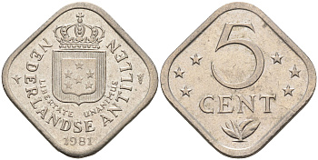 Нидерландские Антилы 5 центов 1981 Беатрикс (1980-2013) KM 13 медно-никель 4595-446