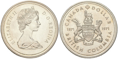 Канада 1 доллар 1971 100 лет присоединению Британской Колумбии KM 80 серебро BU 00-1067-1-14