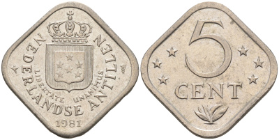 Нидерландские Антилы 5 центов 1981 Беатрикс (1980-2013) KM 13 медно-никель 4595-446