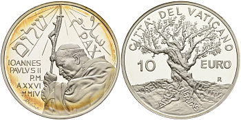 Ватикан 10 евро 2004 Иоанн Павел II, 150 лет провозглашения догмата о непорочном зачатии, в оригинальной коробке, с сертификатом KM 360 серебро  PROOF  7-1-49