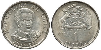 Чили 1 эскудо 1972 Хосе Мигель Каррера KM 197 медно-никель 4118-312