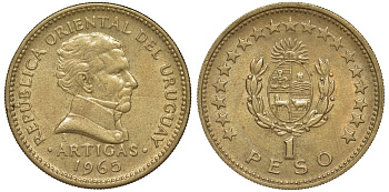 Уругвай 1 песо 1965 KM 46 алюминиевая бронза 92-656