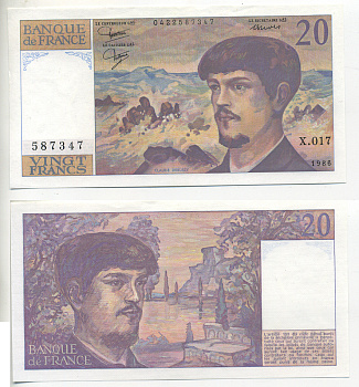 ФРАНЦИЯ 20 ФРАНКОВ 1986 Pick 151a бумага UNC (ПРЕСС) 7553-39-3