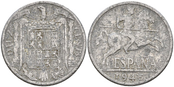 Испания 10 сентимо 1945 Франсиско Франко (1939 - 1975) KM 766 алюминий 4155-227