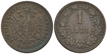 Австрия 1 крейцер 1881 Франц Иосиф I (1848-1916) KM 2186 медь 4615-555