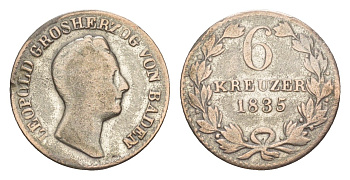 Баден 6 крейцеров 1835 Леопольд (1830-1852) KM 198 серебро 4604-1027