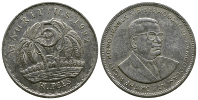 Маврикий 5 рупий 1992 Сивусагур Рамгулам KM 56 медно-никель 4381-315