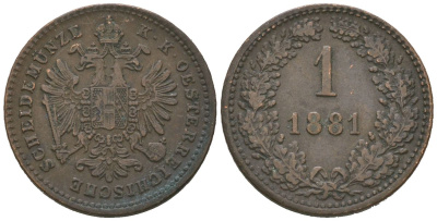 Австрия 1 крейцер 1881 Франц Иосиф I (1848-1916) KM 2186 медь 4615-555