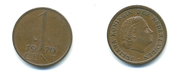НИДЕРЛАНДЫ 1 ЦЕНТ 1970 ЮЛИАНА KM 180 бронза 80-965