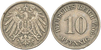 ГЕРМАНИЯ 10 ПФЕННИГОВ 1906 J KM 12, J. 13 медно-никель 34-854