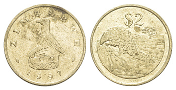 Зимбабве 2 доллара 1997 год-тип KM 12 латунь 4654-513