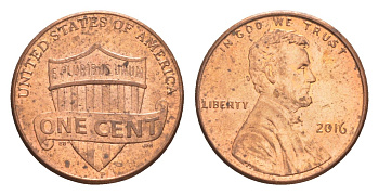 США 1 цент 2016 KM 468 цинк плакированный медью aUNC 4613-343