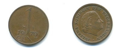 НИДЕРЛАНДЫ 1 ЦЕНТ 1970 ЮЛИАНА KM 180 бронза 80-965