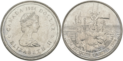 Канада 1 доллар 1984 Жак Картье KM 141 никель UNC 97-134