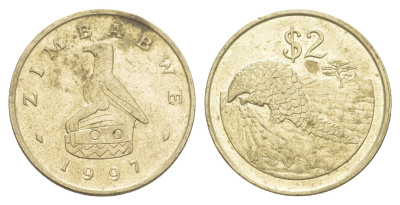 Зимбабве 2 доллара 1997 год-тип KM 12 латунь 4654-513