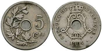 Бельгия 5 сантимов 1904 Belgique KM 54 медно-никель 4173-357