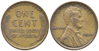 США 1 ЦЕНТ 1920 ЛИНКОЛЬН KM 132 бронза 100-1049