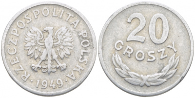 Польша 20 грошей 1949 KM 43а, Parchimowicz 207b алюминий 112-1242