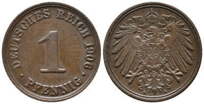 ГЕРМАНИЯ 1 ПФЕННИГ 1906 А KM 10, J. 10 медь 100-1252