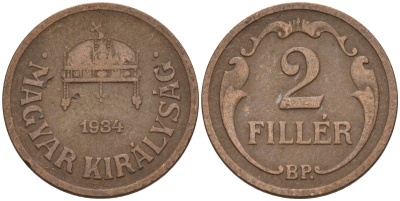 Венгрия 2 филлера 1934 BP KM 506 бронза 4115-1132
