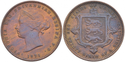 Джерси 1/26 шиллинга 1871 Виктория (1837-1901) KM 4 бронза 650-142