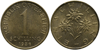 Австрия 1 шиллинг 1986 KM 2886 алюминиевая бронза 33-453