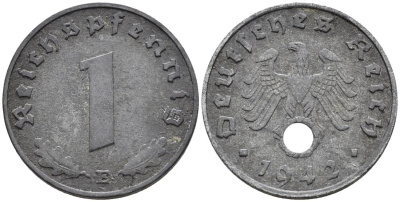 ГЕРМАНИЯ 1 РЕЙХСПФЕННИГ 1942 E KM 97, J. 369 цинк 4547-234