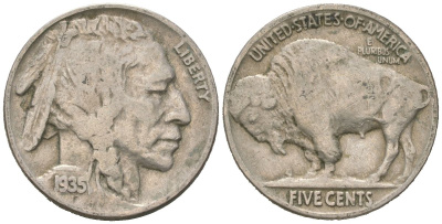 США 5 центов 1935 индеец, бизон KM 134 медно-никель 4614-1216