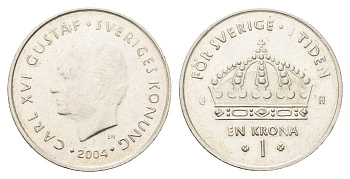 Швеция 1 крона 2004 Карл XVI Густав (1973- ) KM 894 медно-никель 4706-956