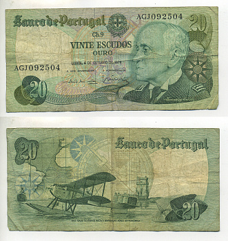 Португалия 20 эскудо 1978 Гагу Коутинью, биплан Fairey III III-MKII Pick 176 b бумага 7552-38-2