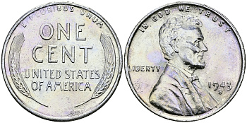 США 1 цент 1943 S (Сан-Франциско), Авраам Линкольн KM 132 a сталь плакированная цинком 94-1137